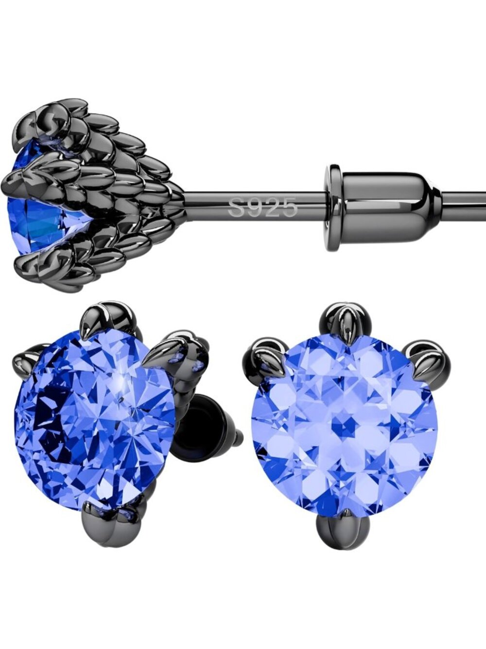Sterling Silver Dragon Claw Stud Earrings, Cubic Zirconia, Unisex Jewelry Gift